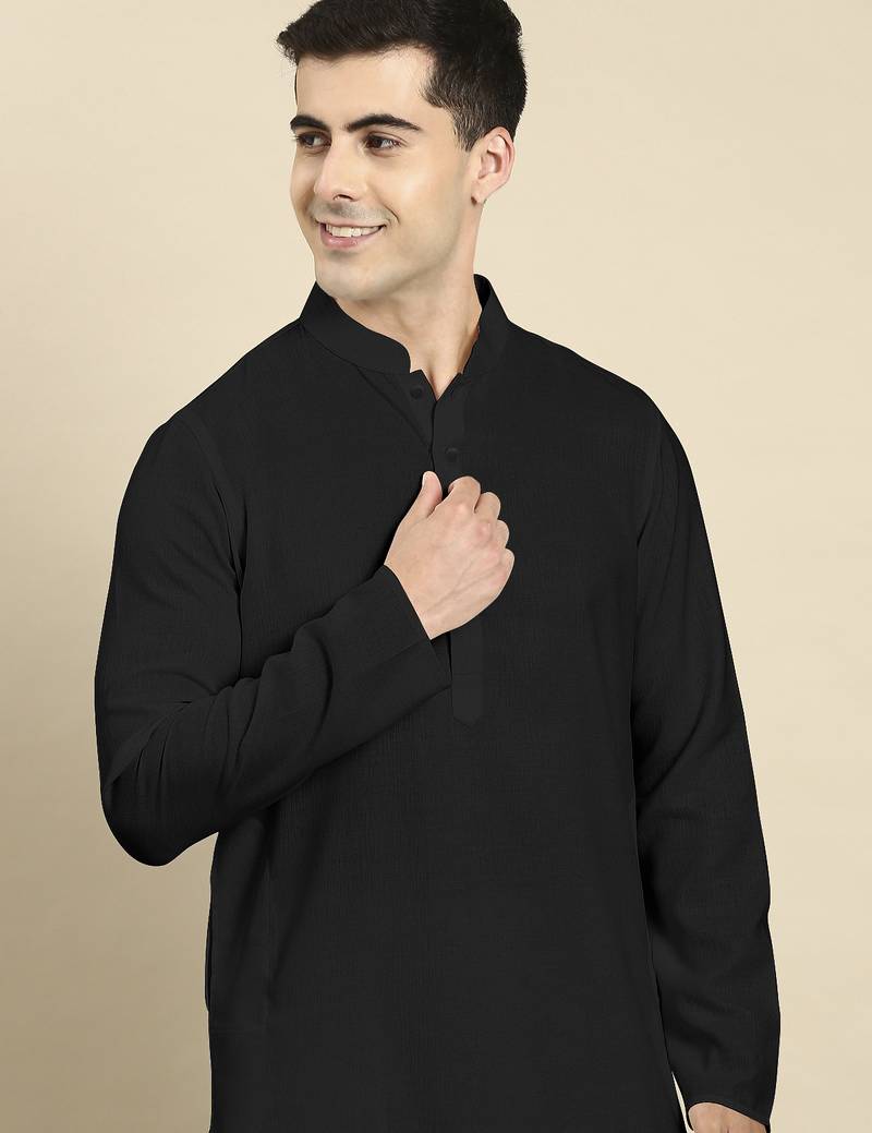 Black twill weave cotton kurta pajama