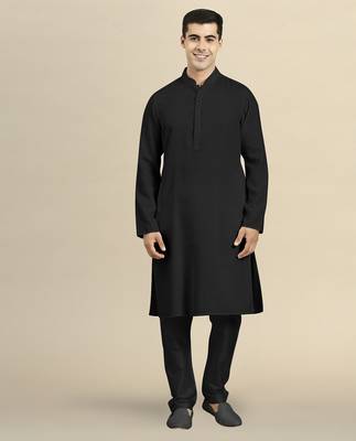 Black twill weave cotton kurta pajama 1