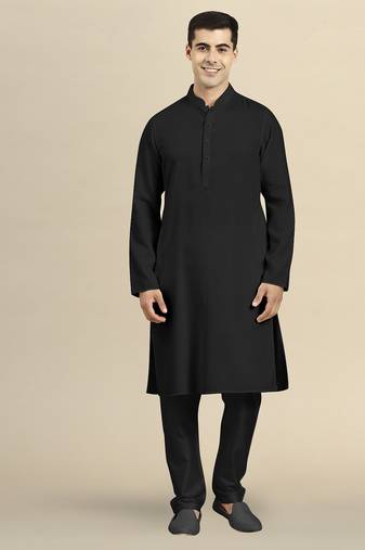 Black twill weave cotton kurta pajama