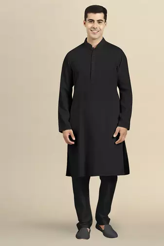 Black twill weave cotton kurta pajama