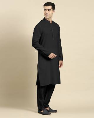 Black twill weave cotton kurta pajama 4