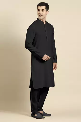 Black twill weave cotton kurta pajama