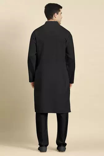 Black twill weave cotton kurta pajama