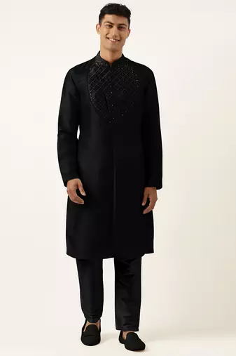 Black embroidery angrakha kurta pajama