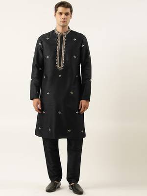 Black silk gota embroidered kurta pajama 1