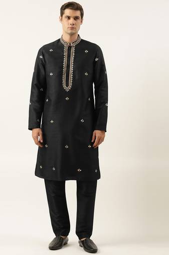 Black silk gota embroidered kurta pajama