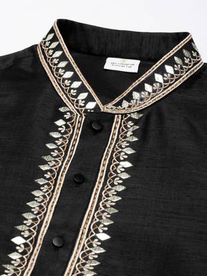 Black silk gota embroidered kurta pajama 2