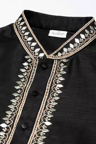 Black silk gota embroidered kurta pajama