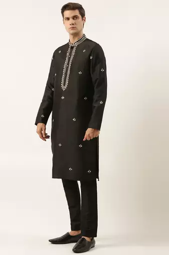 Black silk gota embroidered kurta pajama