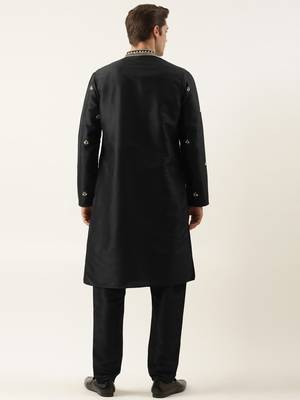 Black silk gota embroidered kurta pajama 5