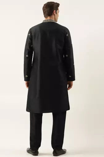 Black silk gota embroidered kurta pajama
