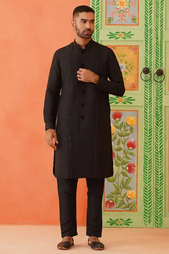 Black silk bling kurta pajama