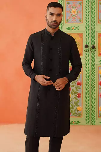 Black silk bling kurta pajama