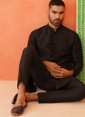 Black silk bling kurta pajama 4