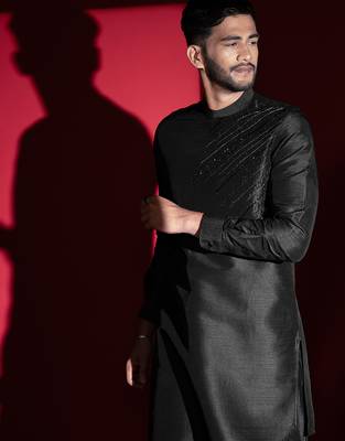 Black embroidered kurta pajama 5