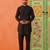 Black silk embroiderd front open kurta pajama