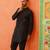 Black silk embroiderd front open kurta pajama
