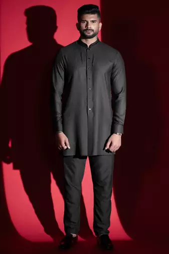 Black cotton front open kurta pajama