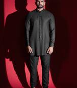 Black cotton front open kurta pajama