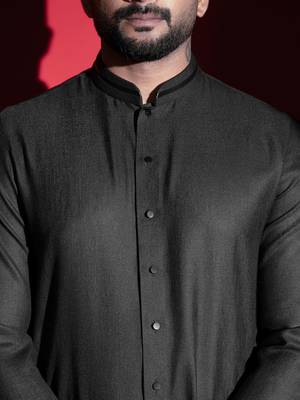 Black cotton front open kurta pajama 2