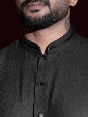 Black cotton front open kurta pajama 3