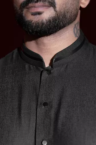 Black cotton front open kurta pajama