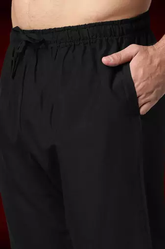 Black cotton front open kurta pajama