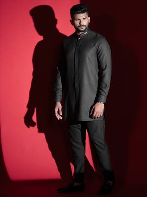 Black cotton front open kurta pajama 5