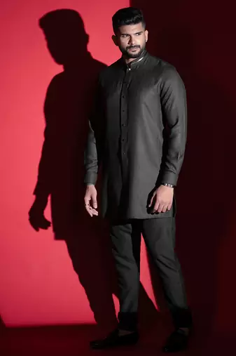 Black cotton front open kurta pajama