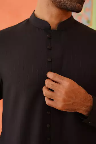 Black cotton front open kurta pajama