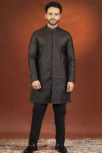 Black embroidered front open kurta pajama