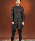 Black embroidered front open kurta pajama
