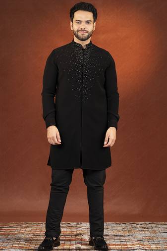 Black ceremonial front open kurta pajama
