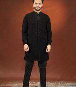 Black ceremonial front open kurta pajama