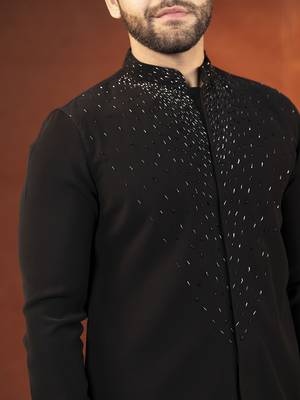 Black ceremonial front open kurta pajama 2