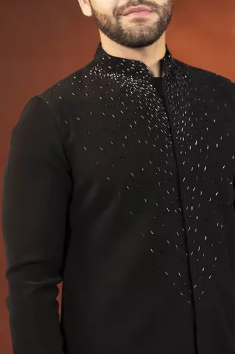 Black ceremonial front open kurta pajama