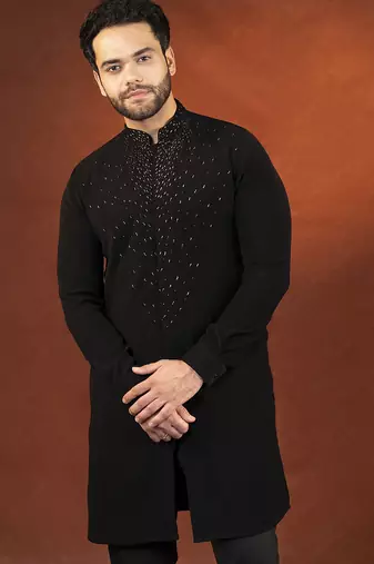 Black ceremonial front open kurta pajama