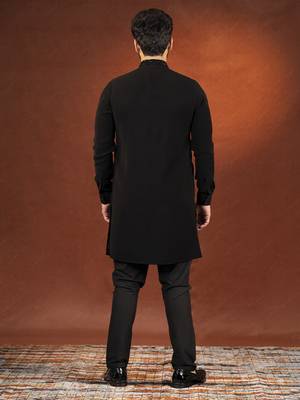 Black ceremonial front open kurta pajama 5