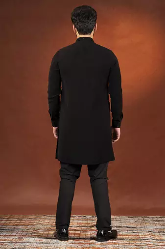 Black ceremonial front open kurta pajama