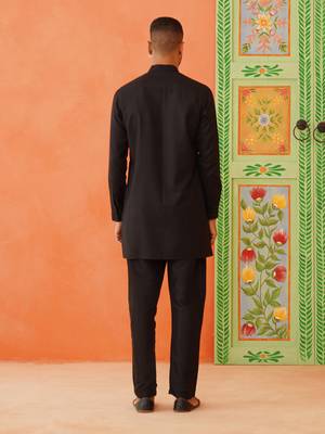 Black cotton jacquard cotton kurta pajama 5