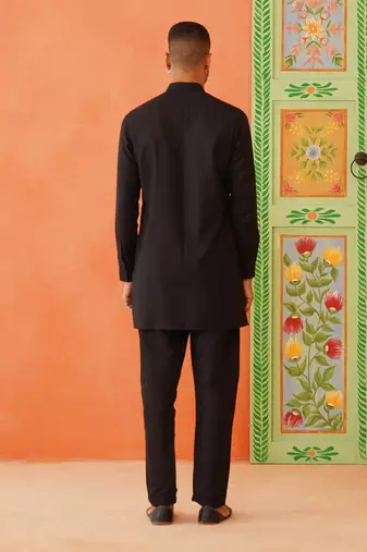Black cotton jacquard cotton kurta pajama