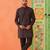 Front open charcoal black printed kurta pajama with embroidery highlights