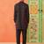 Front open charcoal black printed kurta pajama with embroidery highlights