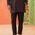 Front open charcoal black printed kurta pajama with embroidery highlights