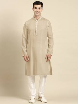 Beige twill weave cotton kurta  set 1