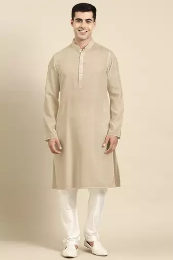 Beige twill weave cotton kurta  set