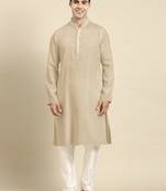 Beige twill weave cotton kurta  set