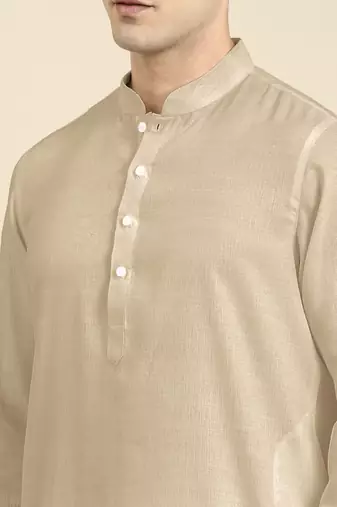 Beige twill weave cotton kurta  set