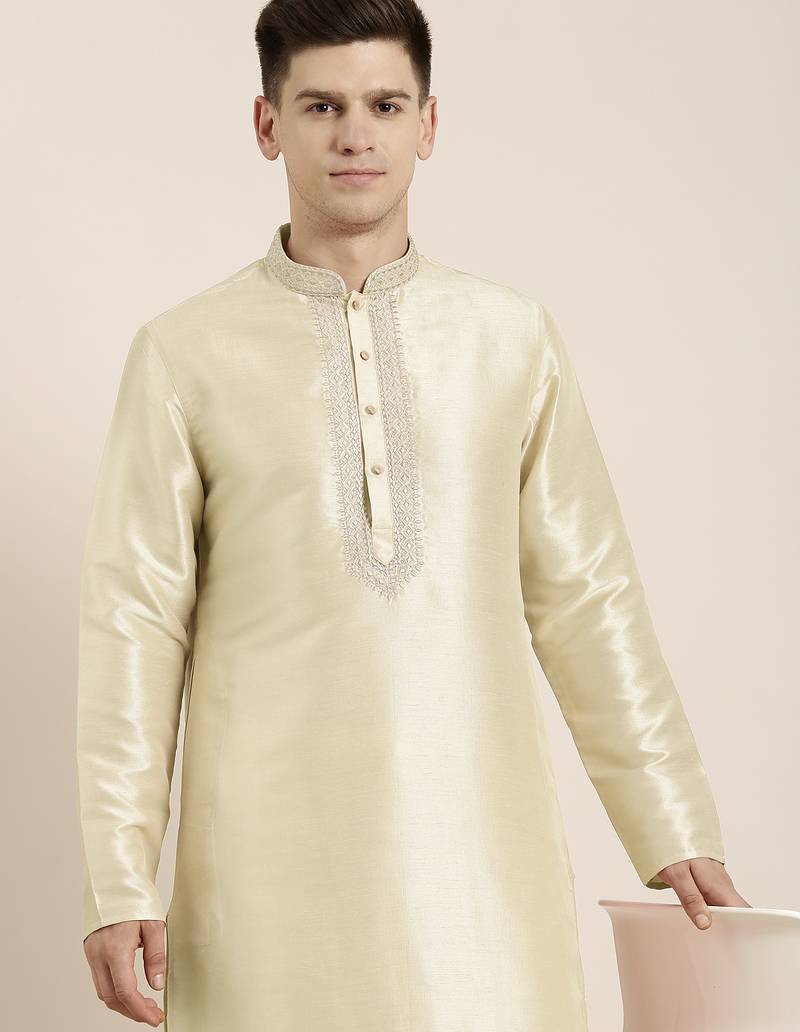 Light beige embroidered kurta pajama