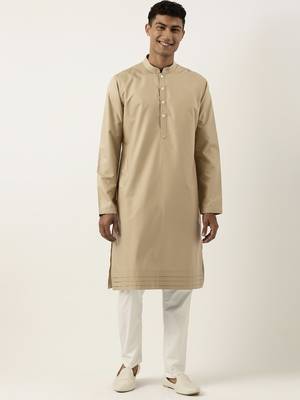 Beige cotton kurta pajama 1